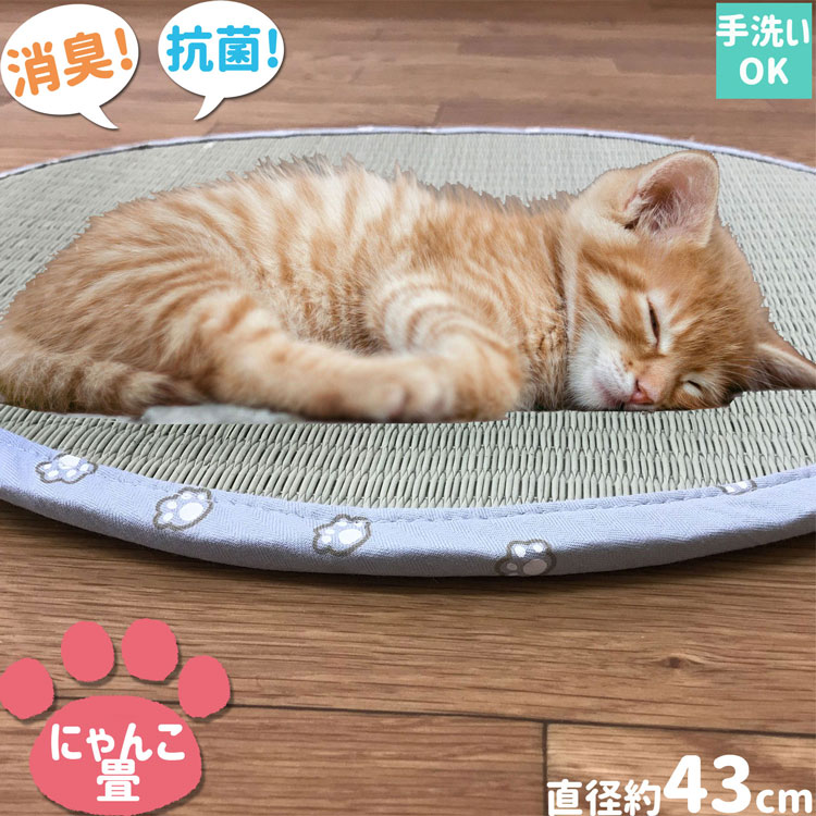 猫 クッション マット 座布団 消臭 抗菌 ベッド 夏用 にゃんこ畳 円形 直径 約 43cm 蒸れない さらさら 手洗い｜四季物屋