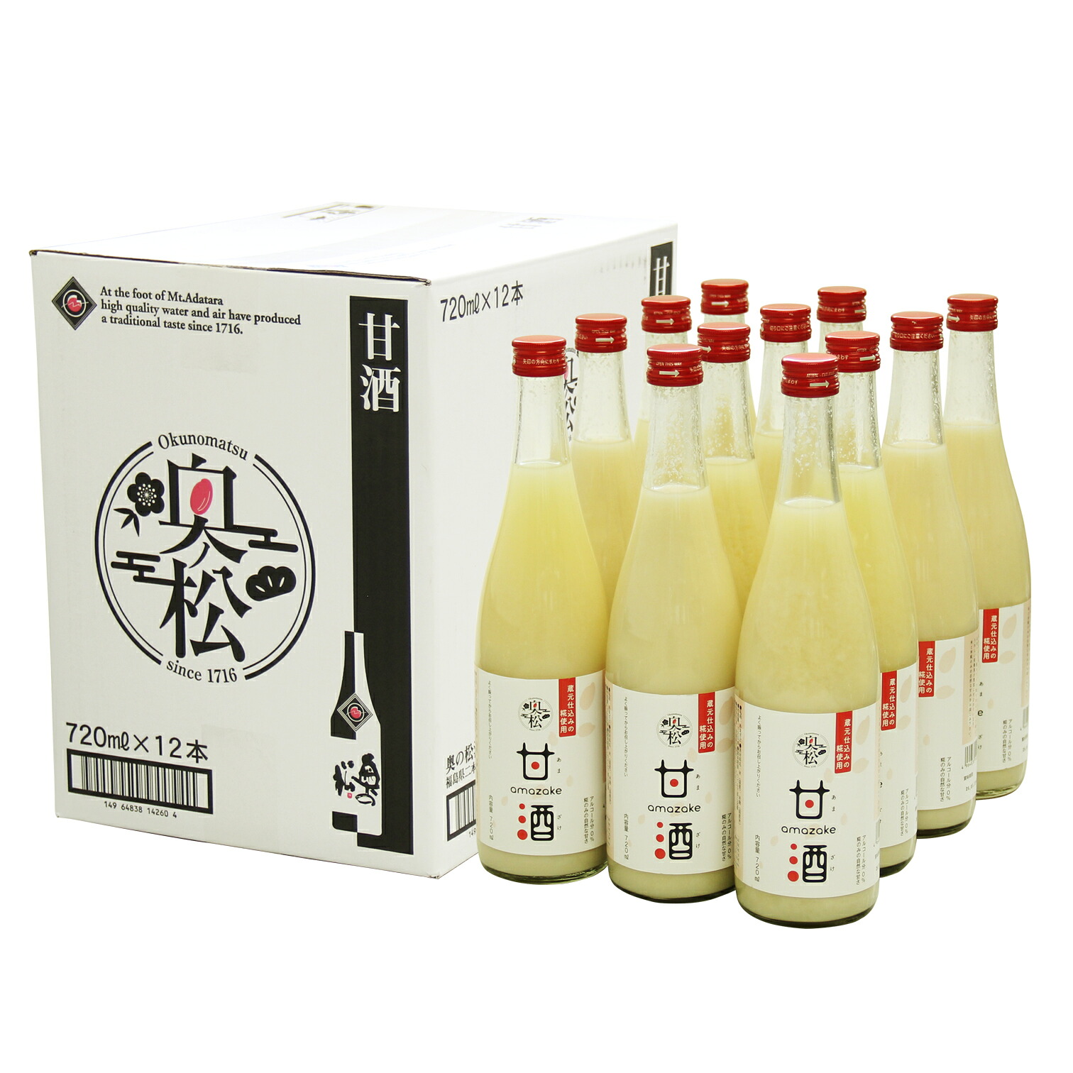 奥の松　甘酒　720ml×12本入| あま酒 蔵元仕込み 麹 米麹 米こうじ ノンアルコール 砂糖不使用 発酵飲料 糀甘酒 米糀 あまざけ あまさけ ギフト プレゼント 母の日 まとめ買い 夏バテ対策 熱中症対策 春バテ インナーケア