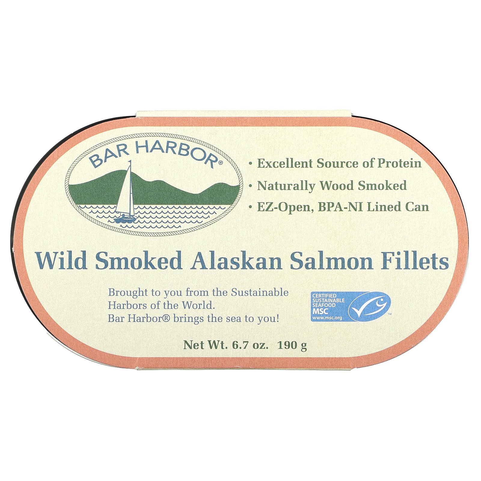 【POINT20倍★7/4 20:00〜7/11 1:59】Bar Harbor スモーク アラスカ サーモン 【 iHerb アイハーブ 公式 】 バーハーバー ワイルド 天然 アラスカ産 燻製 切り身 鮭フィレ シーフード 魚 食品 缶詰 190g画像