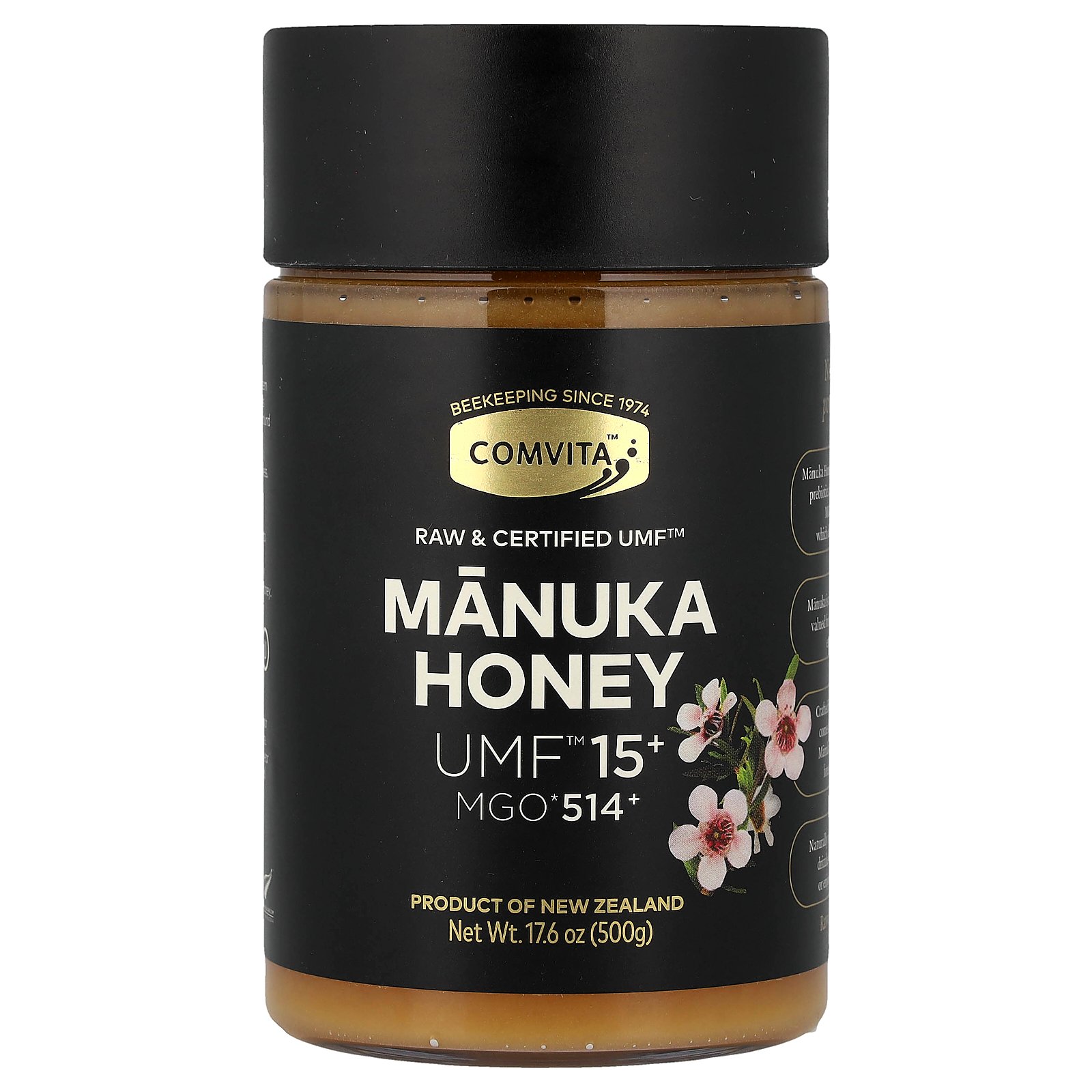 Comvita マヌカハニー 【 iHerb アイハーブ 公式 】 コンビタ マヌカ ハニー はちみつ ハチミツ 蜂蜜 生 未加工 非加熱 モノフローラル ニュージーランド産 UMF15+ MGO514+ 500g