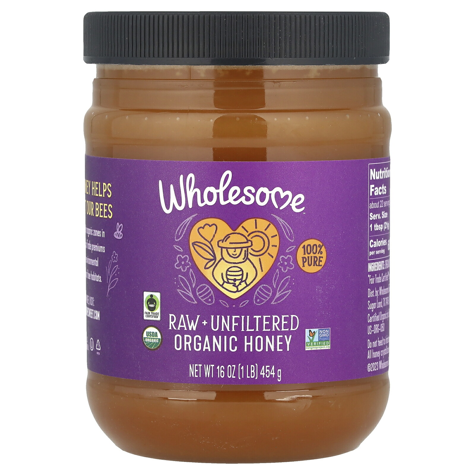 Wholesome Sweeteners 生はちみつ オーガニック 【iHerb アイハーブ 公式】 ホールサム スイートナー 有機 100% ピュア 非加熱 無濾過 ローハニー はちみつ ハチミツ ハニー 蜂蜜 甘味料 無農薬 454g