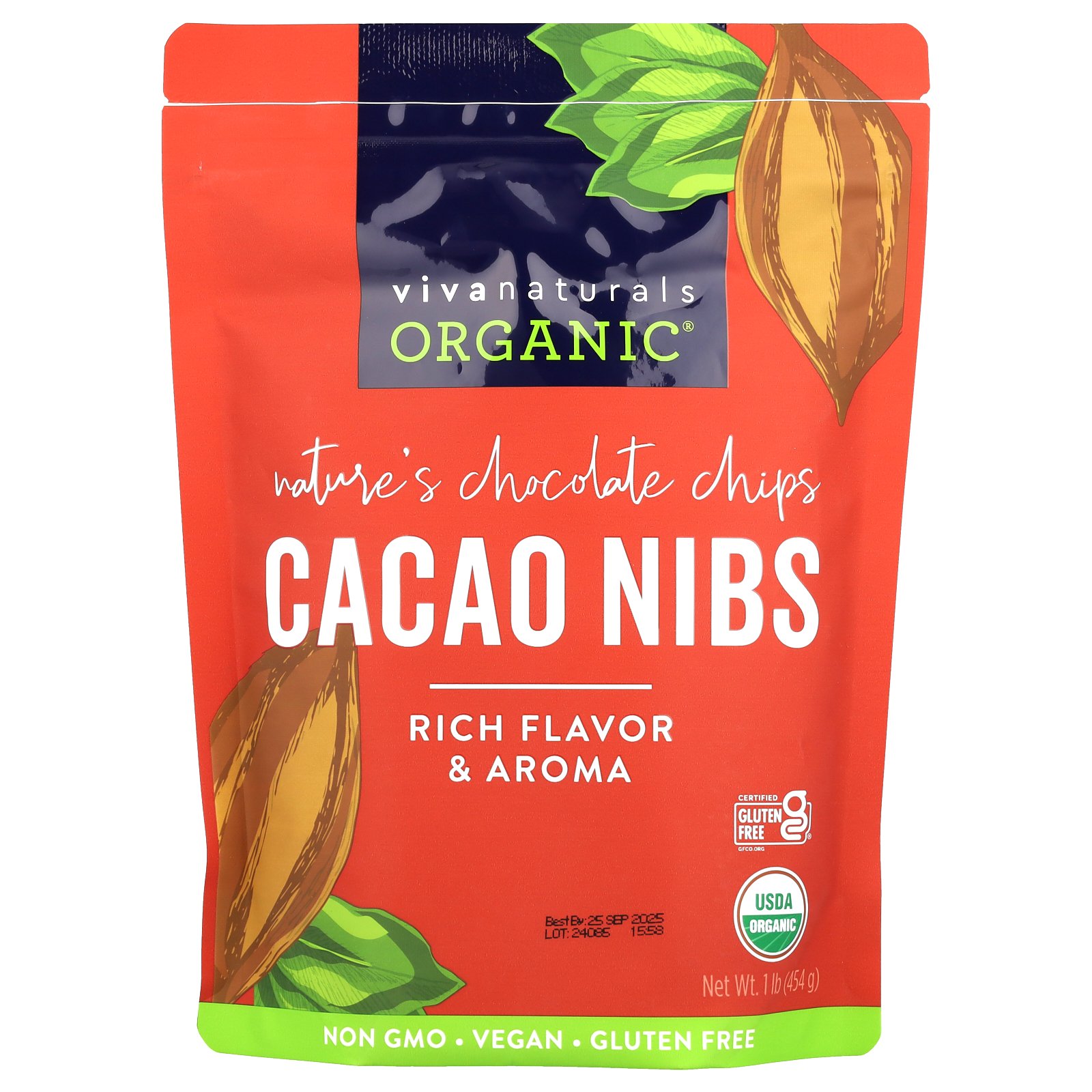 【15%OFFクーポン★4/14 20:00~4/20 23:59】Viva Naturals カカオニブ オーガニック 【 iHerb アイハーブ 公式 】 ビバナチュラルズ 有機 カカオ カカオ豆 チョコチップ スーパーフード 食品 454g