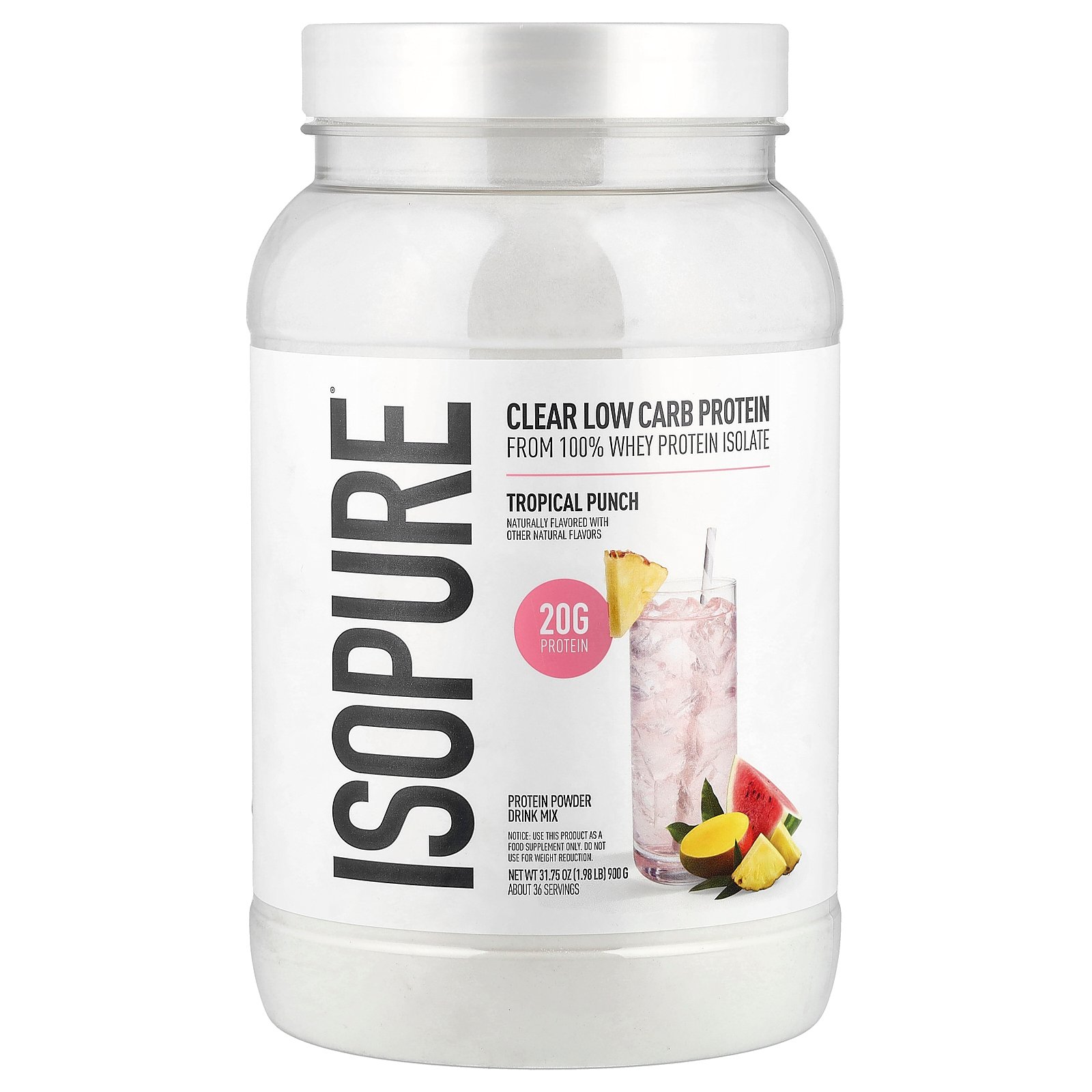 【15%OFFクーポン★7/19 20:00~7/26 01:59】Isopure インフュージョン プロテインパウダー 【 iHerb アイハーブ 公式 】 アイソピュア ホエイ プロテイン アイソレート タンパク質 BCAA 脂質ゼロ 無糖 パウダー 粉末 トロピカルパンチ味 900g｜iHerb