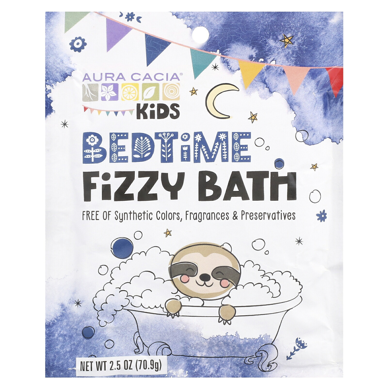 Aura Cacia フィジー バス 子供向け 【 iHerb アイハーブ 公式 】 オーラカシア 入浴剤 バスソルト 炭酸風呂 精油 ラベンダー シトラス フランキンセンス ブルータンジー キッズ ベッドタイム 70.9g画像