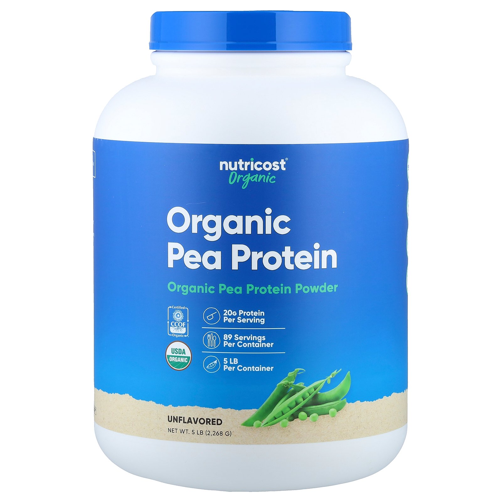 Nutricost ピープロテイン オーガニック 【 iHerb アイハーブ 公式 】 ニュートリコスト 有機 ピー エンドウ豆 プロテイン アイソレート 植物性 タンパク質 パウダー 粉末 アンフレーバード プレーン 無香料 2,268g|iHerb