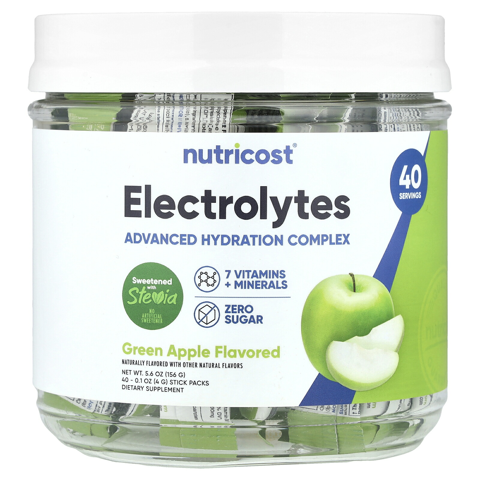 【15%OFFクーポン★4/4 00:00~4/10 01:59】Nutricost エレクトロライト 【 iHerb アイハーブ 公式 】 ニュートリコスト 電解質 ビタミン C B6 12 カルシウム マグネシウム ナトリウム カリウム ミネラル サプリ パウダー 個包装 グリーンアップル味 各4g 40個