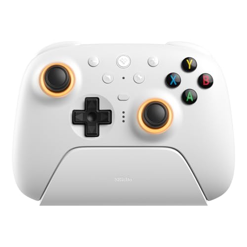 8BitDo Ultimate 2 無線電話 制御装置 Windows  Android 用、TMR ジョイスティック付き添い人力くらべ 制御装置、うつり変わり能力のあるな大広間成り行き/肌の感覚銃の引き金、RGB ファイヤー 輪っか、8 機敏さ 無線電話 科学技術 (White)