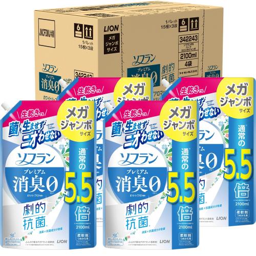 ソフラン 割り増し金消臭 詰替メガジャンボ2100ml×4個 ホワイトハーブアロマ 生乾きでも菌を生ませずニオわせない 延性のある剤 抗菌 お部屋干し 汗臭 その人の特徴 加齢臭 ソックス臭