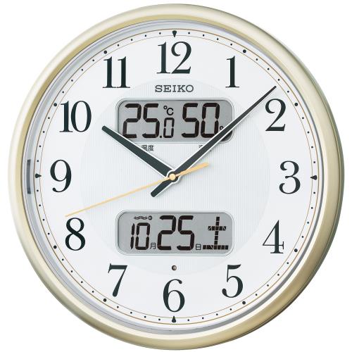 SEIKO CLOCK(セイコークロック) 暦温湿度計つき自動小銃点灯アナログ電磁波掛け時計(薄金) KX384S