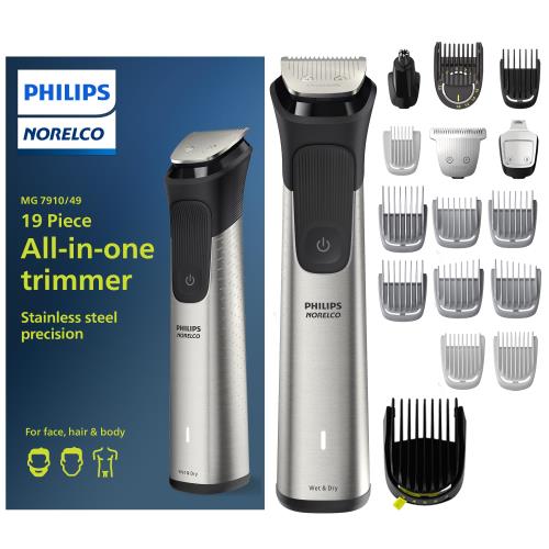 Norelco Multigroom Series 7000, Mens Grooming Kit with Trimmer for Beard, Head, Hair, Body, and Face - NO Blade Oil Needed, MG7910/49