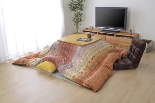 イケヒコ こたつ掛けふとん用覆いかぶせる 大判矩形 ラディ 約215×325 オレンジ色 洗える #5190979