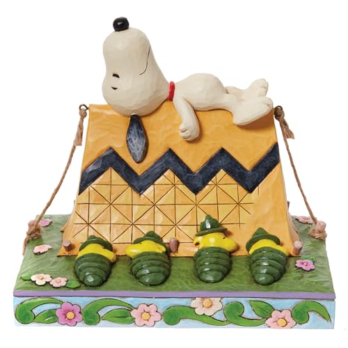 Enesco Peanuts by Jim Shore おせっかいとウッドストック キャンプフィギュア 6.02in マルチ色合い