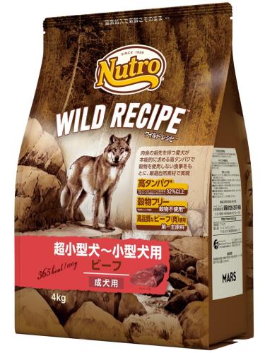 Nutro ワイルドレシピ 超小型犬~小型犬用 グレインフリー 成犬用 ビーフ 4kg ドライフード 総合栄養食 ドッグフード 犬 穀物フリー 香料・着色料 無添加 ニュートロ
