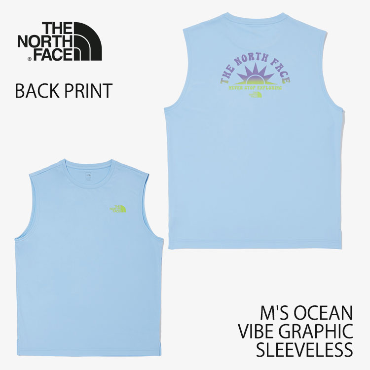 ノースフェイス タンクトップ Tシャツ THE NORTH FACE M'S OCEAN VIBE GRAPHIC SLEEVELESS SKY_BLUE オーシャン バイブ グラフィック スリーブレス ノースリーブ Tシャツ バックプリントT NT7VQ26A【中古】未使用品