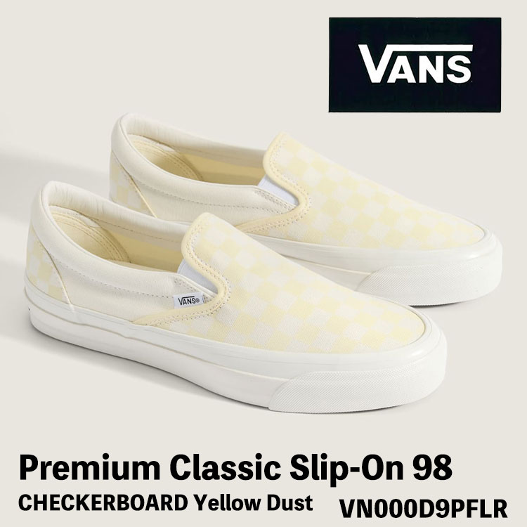 バンズ スリッポン スニーカー VANS スリッポン PREMIUM CLASSIC SLIP-ON 98 VN000D9PFLR CHECKERBOARD Yellow Dust 割り増し金 クラシックスリッポン チェッカーゲーム盤 黄色砂ぼこり シューズ