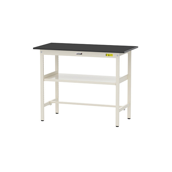 ●u.ヤマキン/山金工業 【SUBH-1260F-BKW】ワークテーブル 150シリーズ 固定式 中間棚付 H950mm 光低反射ベルタッチ天板 基本形 組立式｜あいあいショップさくら
