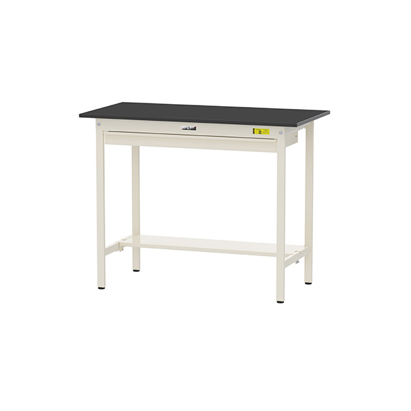 ●u.ヤマキン/山金工業 【SUBH-1260WT-BKW】ワークテーブル 150シリーズ 固定式 ワイド引出し付 H950mm 光低反射ベルタッチ天板 半面棚板付 組立式｜あいあいショップさくら