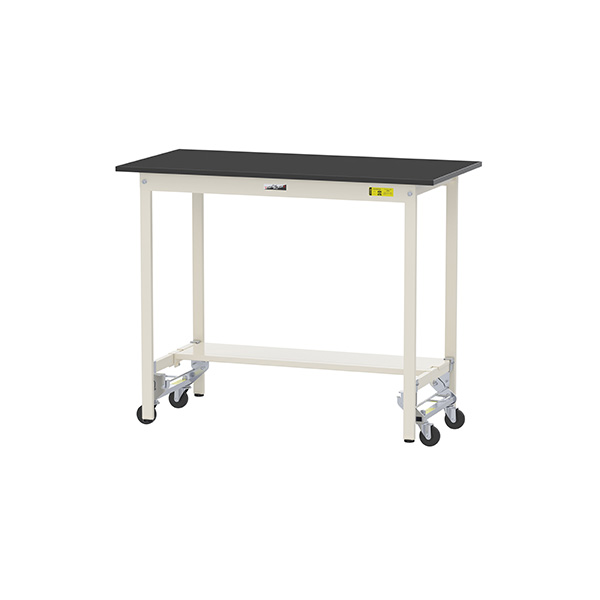 ●u.ヤマキン/山金工業 【SUBUH-1260T-BKW】ワークテーブル 150シリーズ ワンタッチ移動タイプ H950mm 光低反射ベルタッチ天板 半面棚板付 組立式|あいあいショップさくら