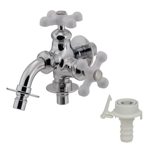 カクダイ 【704-115-13】洗い濯ぎ機用双口水栓〔GB〕 花・ガーデン・DIY-洗面用水栓金具-木材・建築資材・設備