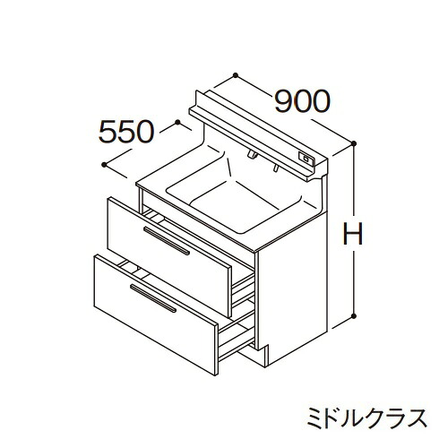 ●TOTO 【LDSFB090BCBDS1】洗面化粧台 ミドルクラス オクターブ 2段引き出し 右側回避+体重計収納あり カウンター高さ800mm 間口900mm 寒冷地 受注生産〔GA〕