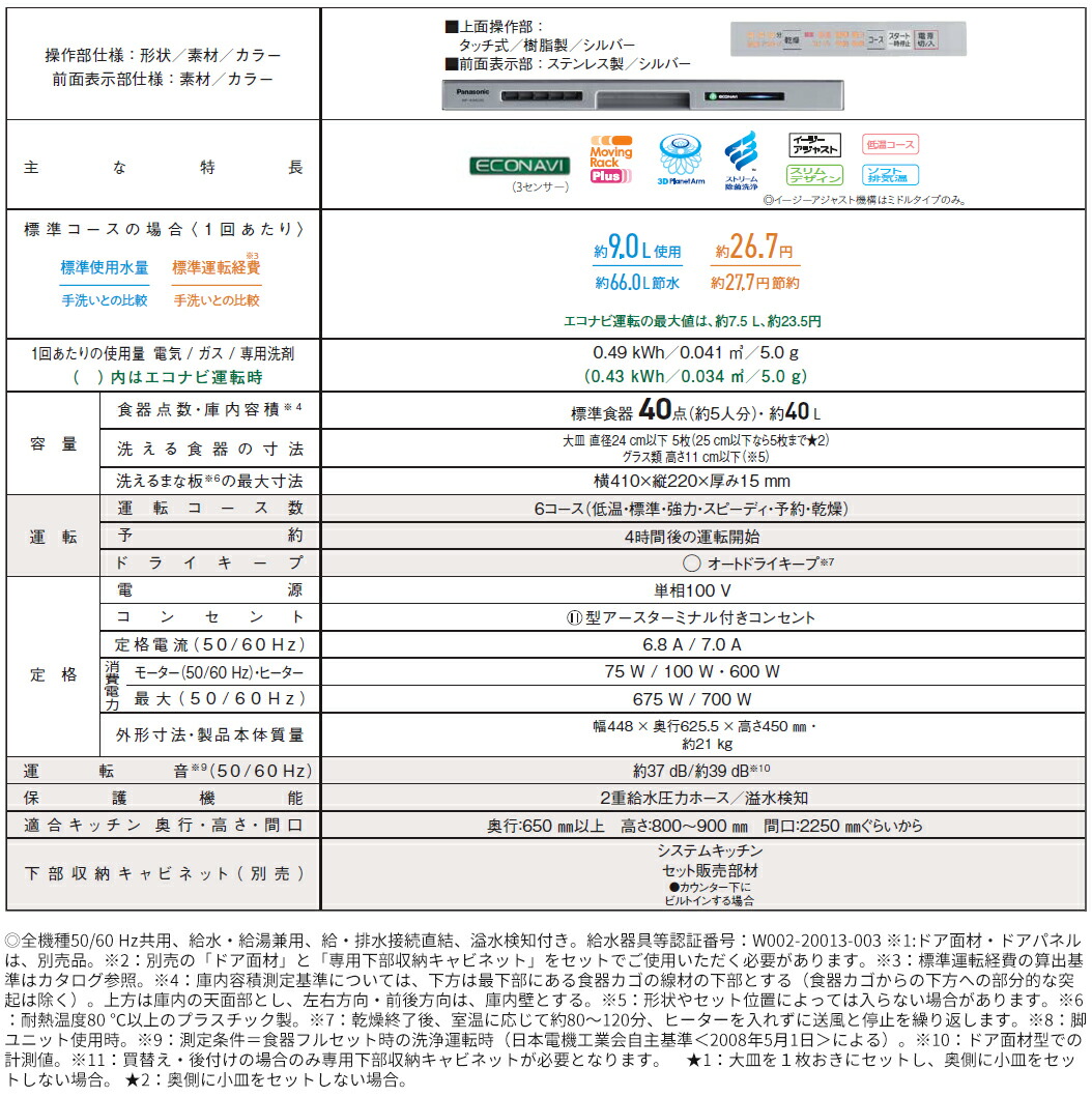 日本全国送料無料 ###パナソニック 食器洗い乾燥機ミドルタイプ ドア面材型 幅45cm M9シリーズ fucoa.cl