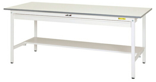 ●u.ヤマキン/山金工業【SUP-1260WT-WW】ワークテーブル 150シリーズ 固定式 ワイド引出し付 H740mm 半面棚板付 組立式