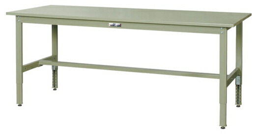 ●u.ヤマキン/山金工業【SWSA-1890-GG】ワークテーブル 300シリーズ 高さ調整タイプ H600～H900 スチール天板 グリーン 組立式