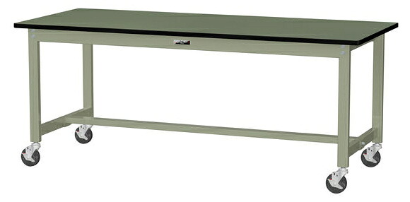 ●u.ヤマキン/山金工業【SWRC-1890-GG】ワークテーブル 300シリーズ 移動式 H740mm 塩ビシート天板 グリーン 組立式