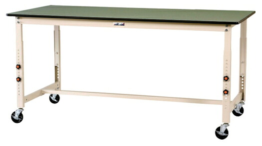 ●u.ヤマキン/山金工業【SWRAC-960-GI】ワークテーブル 300シリーズ 高さ調整タイプ 移動式 塩ビシート天板(グリーン) アイボリー 組立式