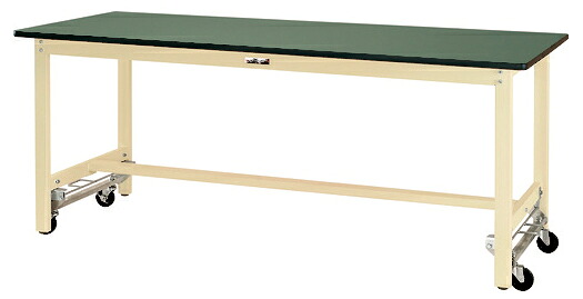 ●u.ヤマキン/山金工業【SWRUH-1590-GI】ワークテーブル 300シリーズ ワンタッチ移動タイプ H900mm 塩ビシート天板(グリーン) アイボリー 組立式