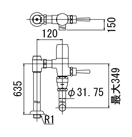 INAX/LIXIL【CF-63U-C】定流量弁なしフラッシュバルブ 一般用(節水形) 床給水形 中水 受注約4週4週〔IE〕｜あいあいショップさくら