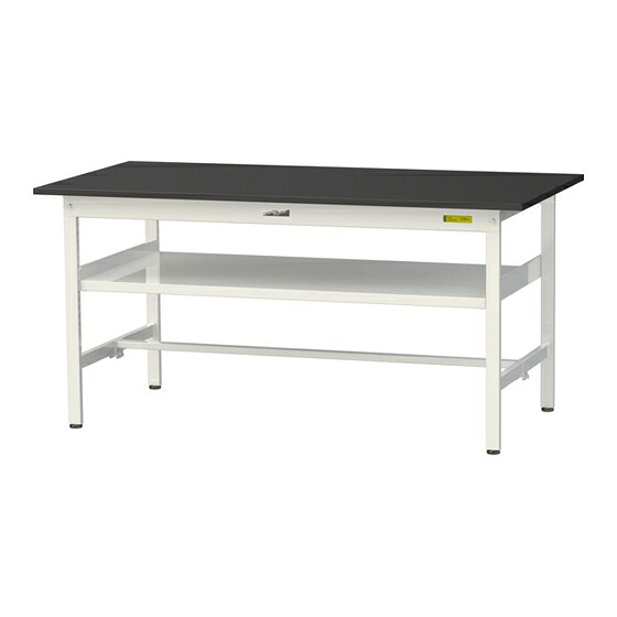 ●u.ヤマキン/山金工業 【SLK-1575F-BKW】ワークテーブル LABシリーズ(固定式 中間棚板付) H740mm 基本形 ケミテクト天板(ブラック) 組立式|あいあいショップさくら
