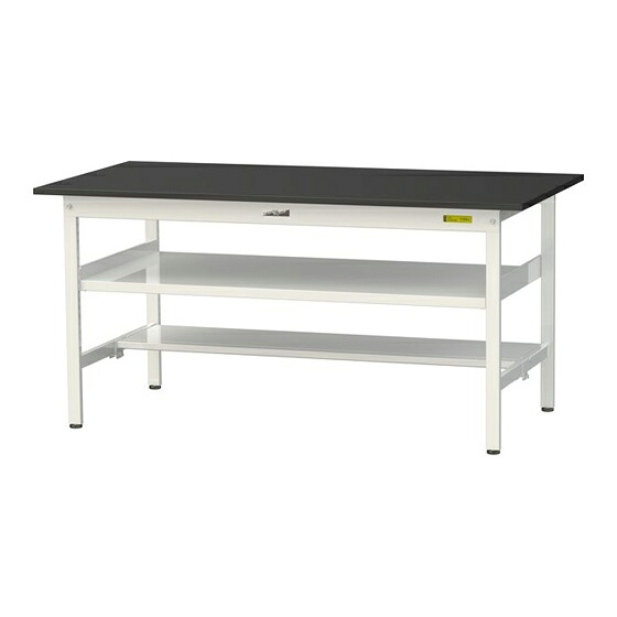 ●u.ヤマキン/山金工業 【SLK-1575TF-BKW】ワークテーブル LABシリーズ(固定式 中間棚板付) H740mm 半面棚板付 ケミテクト天板(ブラック) 組立式|あいあいショップさくら