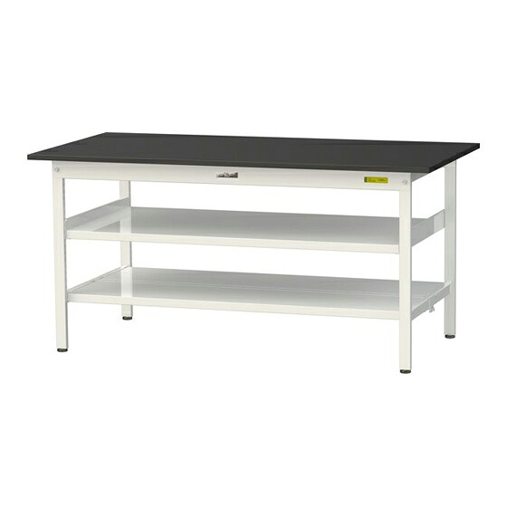●u.ヤマキン/山金工業 【SLK-1575TTF-BKW】ワークテーブル LABシリーズ(固定式 中間棚板付) H740mm 全面棚板付 ケミテクト天板(ブラック) 組立式