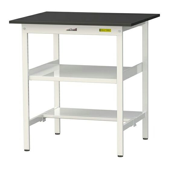 ●u.ヤマキン/山金工業 【SLKH-975TF-BKW】ワークテーブル LABシリーズ(固定式 中間棚板付) H950mm 半面棚板付 ケミテクト天板(ブラック) 組立式