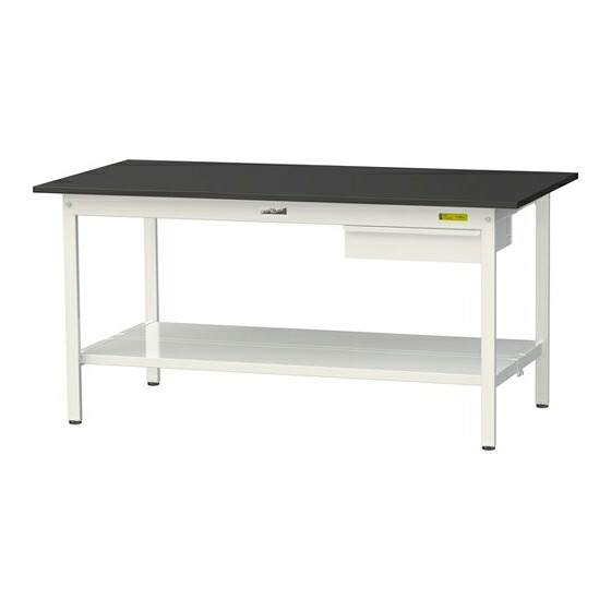 ●u.ヤマキン/山金工業 【SLK-1575UTT-BKW】ワークテーブル LABシリーズ(固定式 キャビネット付) H740mm 全面棚板付 ケミテクト天板(ブラック) 組立式