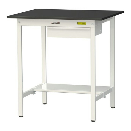 ●u.ヤマキン/山金工業 【SLKH-975UT-BKW】ワークテーブル LABシリーズ(固定式 キャビネット付) H950mm 半面棚板付 ケミテクト天板(ブラック) 組立式