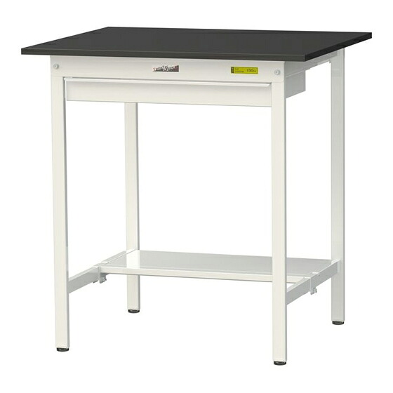 ●u.ヤマキン/山金工業 【SLKH-975WT-BKW】ワークテーブル LABシリーズ(固定式 ワイド引出し付) H950mm 半面棚板付 ケミテクト天板(ブラック) 組立式