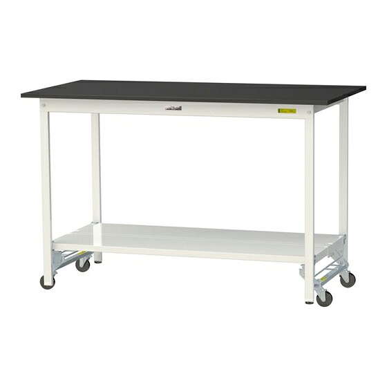 ●u.ヤマキン/山金工業 【SLKUH-1575TT-BKW】ワークテーブル LABシリーズ(ワンタッチ移動タイプ) H950mm 全面棚板付 ケミテクト天板(ブラック) 組立式