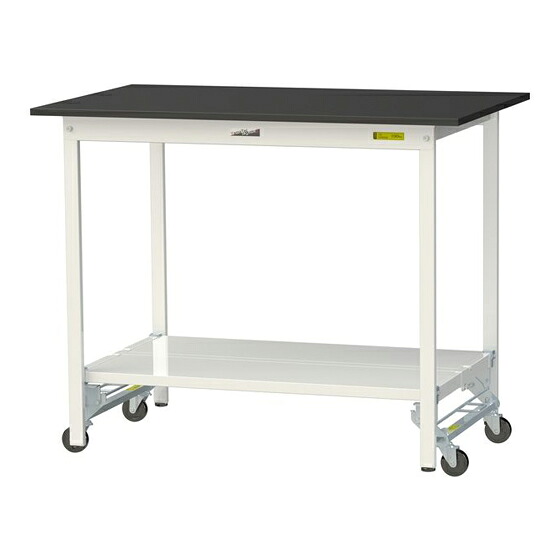 ●u.ヤマキン/山金工業 【SLKUH-1275TT-BKW】ワークテーブル LABシリーズ(ワンタッチ移動タイプ) H950mm 全面棚板付 ケミテクト天板(ブラック) 組立式