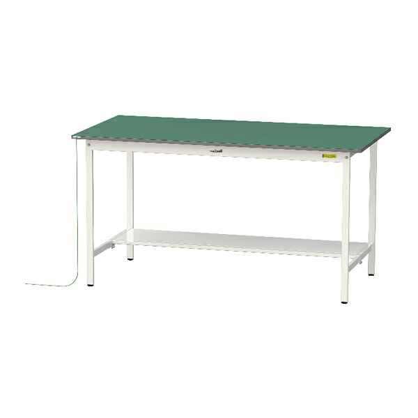 ●u.ヤマキン/山金工業 【SUPEH-1890T-WW】ワークテーブル 150シリーズ 導電性マット貼りタイプ 固定式 H950mm 半面棚板付 組立式|あいあいショップさくら