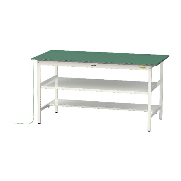 ●u.ヤマキン/山金工業 【SUPEH-1890TF-WW】ワークテーブル 150シリーズ 導電性マット貼りタイプ 固定式 中間棚 H950mm 半面棚板付 組立式
