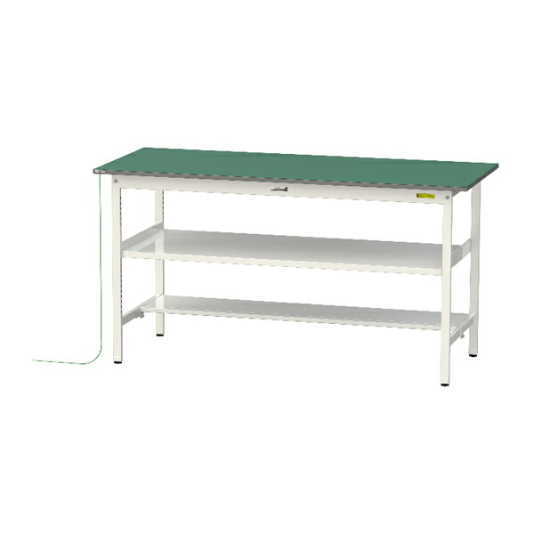 ●u.ヤマキン/山金工業 【SUPEH-1875TF-WW】ワークテーブル 150シリーズ 導電性マット貼りタイプ 固定式 中間棚 H950mm 半面棚板付 組立式
