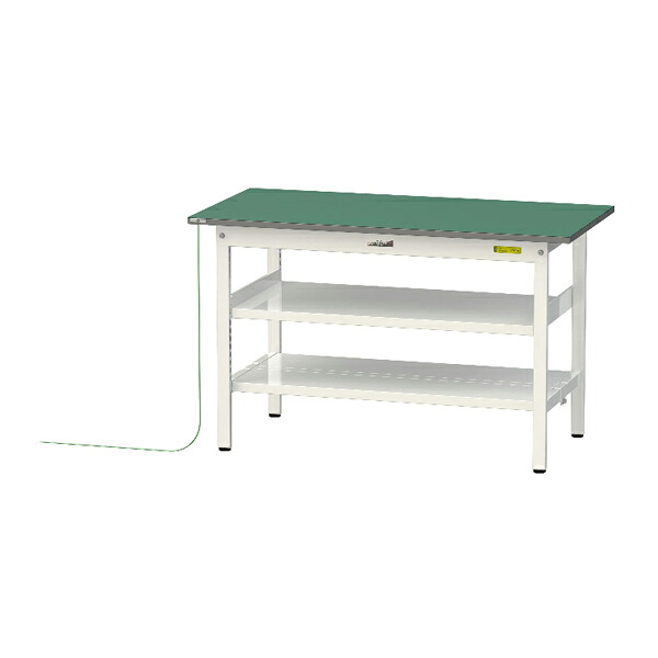 ●u.ヤマキン/山金工業 【SUPE-1260TTF-WW】ワークテーブル 150シリーズ 導電性マット貼りタイプ 固定式 中間棚 H740mm 全面棚板付 組立式|あいあいショップさくら