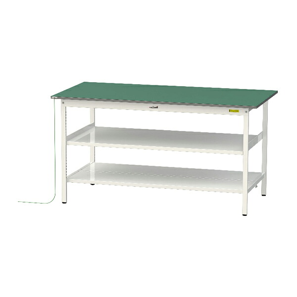 ●u.ヤマキン/山金工業 【SUPEH-1890TTF-WW】ワークテーブル 150シリーズ 導電性マット貼りタイプ 固定式 中間棚 H950mm 全面棚板付 組立式|あいあいショップさくら