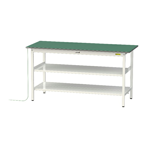 ●u.ヤマキン/山金工業 【SUPEH-1875TTF-WW】ワークテーブル 150シリーズ 導電性マット貼りタイプ 固定式 中間棚 H950mm 全面棚板付 組立式