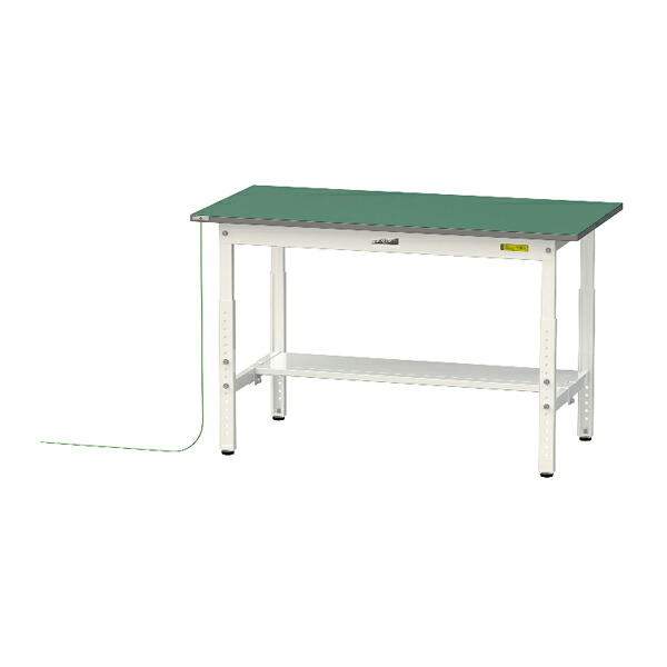 ●u.ヤマキン/山金工業 【SUPEA-1260T-WW】ワークテーブル 150シリーズ 導電性マット貼りタイプ 高さ調整タイプ H600mm～H900mm 半面棚板付  組立式
