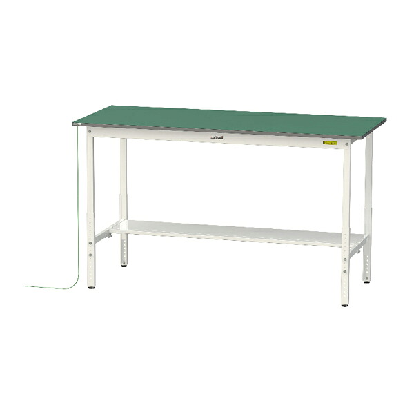 ●u.ヤマキン/山金工業 【SUPEAH-1875T-WW】ワークテーブル 150シリーズ 導電性マット貼りタイプ 高さ調整タイプ H900mm~H1200mm 半面棚板付 組立式