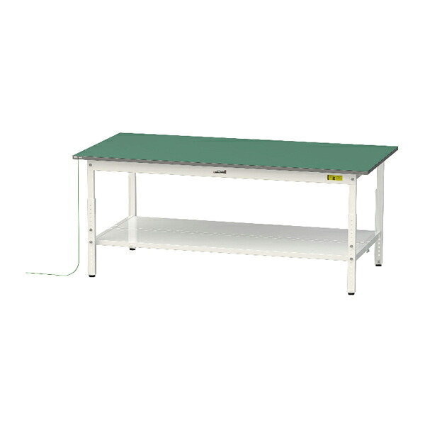 ●u.ヤマキン/山金工業 【SUPEA-1890TT-WW】ワークテーブル 150シリーズ 導電性マット貼りタイプ 高さ調整タイプ H600mm～H900mm 全面棚板付 組立式