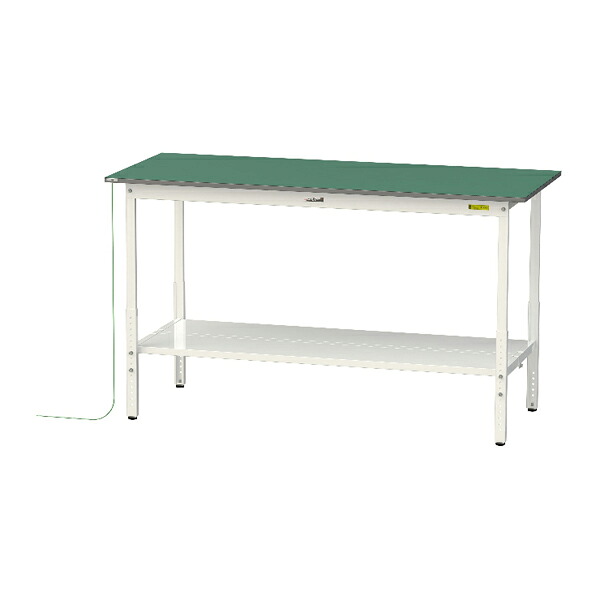 ●u.ヤマキン/山金工業 【SUPEAH-1875TT-WW】ワークテーブル 150シリーズ 導電性マット貼りタイプ 高さ調整タイプ H900mm～H1200mm 全面棚板付 組立式
